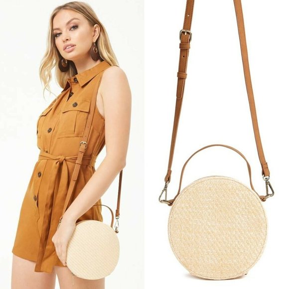 Forever 21 Handbags - FOREVER 21 Natural Round Circle Picnic Straw Cross